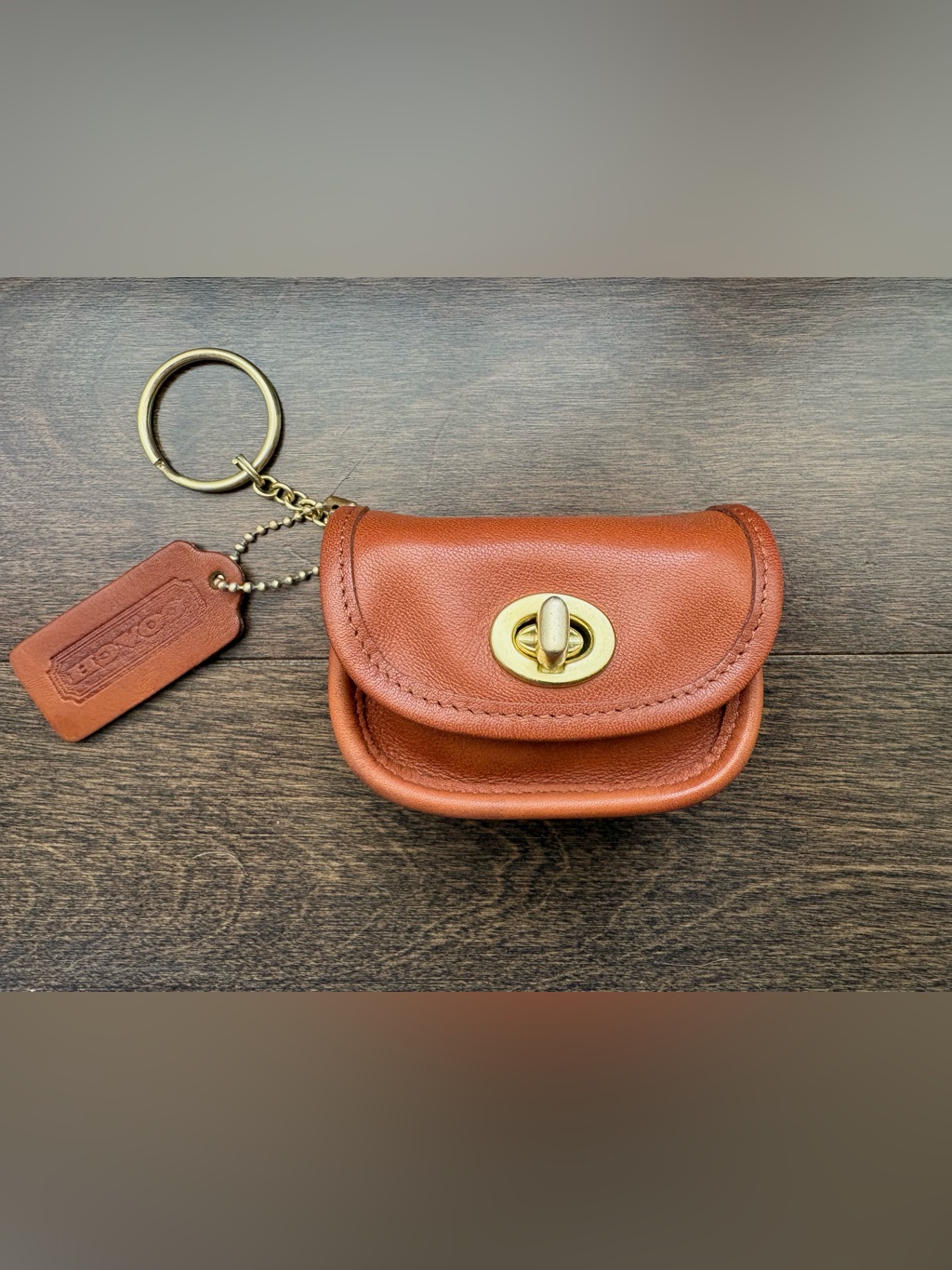Coach Vintage Mini City British Tan Bag Charm Keychain Fob Coin Pouch Purse 7105